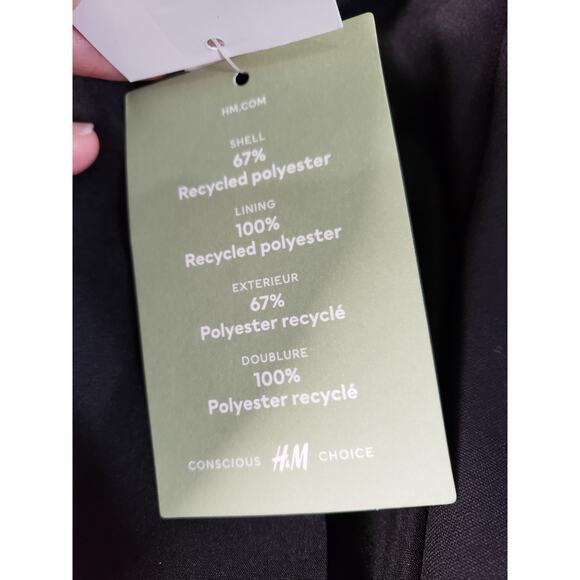 H&M Blazer Size Large Womens Black Jacket 3/4 Sleeves Stretch Lapel Collar NWT - Picture 4 of 10